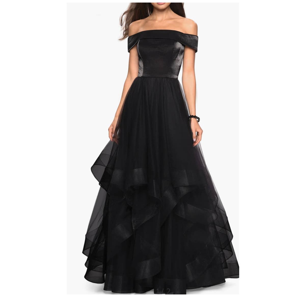 La Femme 27224 Off The Shoulder Tiered Ruffle Evening Gown 8